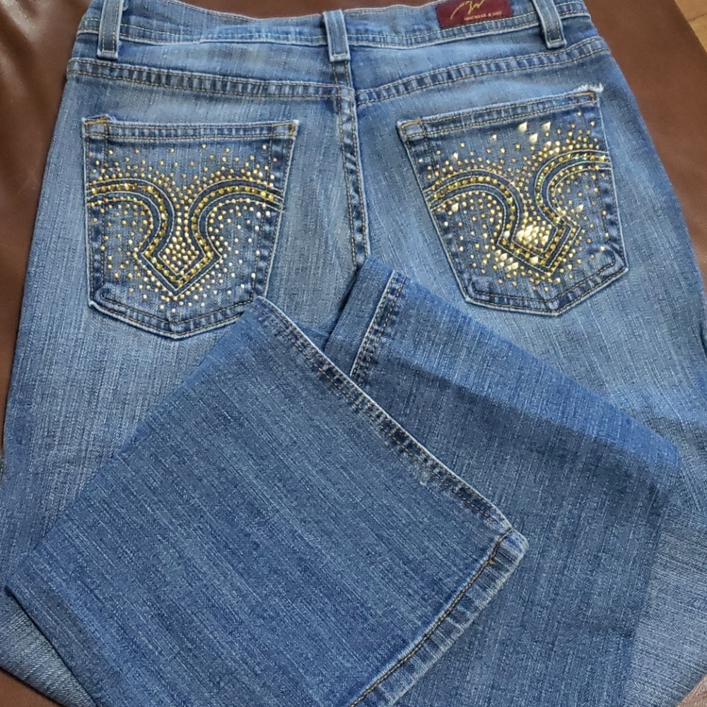 Machine Rhinestone Bootcut Jeans - Picture 3 of 10